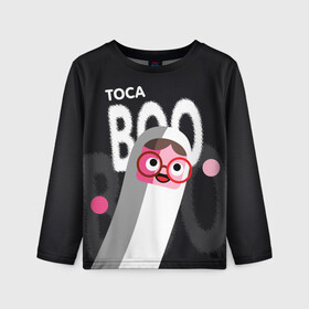 Детский лонгслив 3D с принтом Toca Boo в Тюмени, 100% полиэстер | длинные рукава, круглый вырез горловины, полуприлегающий силуэт
 | Тематика изображения на принте: digital toys | gamer | games | helicopter taxi | pets | toca boca | toca hair salon | toca kitchen | toca life | toca life city | toca life worl | toca tea party | video games | игры