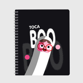 Тетрадь с принтом Toca Boo в Тюмени, 100% бумага | 48 листов, плотность листов — 60 г/м2, плотность картонной обложки — 250 г/м2. Листы скреплены сбоку удобной пружинной спиралью. Уголки страниц и обложки скругленные. Цвет линий — светло-серый
 | Тематика изображения на принте: digital toys | gamer | games | helicopter taxi | pets | toca boca | toca hair salon | toca kitchen | toca life | toca life city | toca life worl | toca tea party | video games | игры