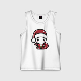 Детская майка хлопок с принтом Маленький Санта Клаус в Тюмени,  |  | eyes | gifts | heart | holiday | santa klaus | skeleton | skull | star | глаза | дед мороз | звезда | подарки | праздник | сердце | скелет | череп