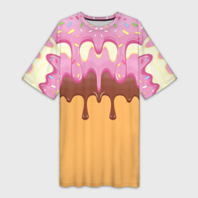 Платье-футболка 3D с принтом Мороженое  Ice Scream (Z) в Тюмени,  |  | frozen | ice | ice cream | ice scream | sundae | вкусное | десерт | лакомство | мороженное | мороженое | пломбир | рожок | трубочка | фруктовый лёд | эскимо