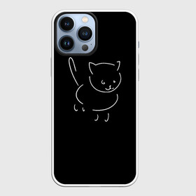Чехол для iPhone 13 Pro Max с принтом Котэ на чёрном в Тюмени,  |  | Тематика изображения на принте: белый | животное | зарисовка | контур | кот | котэ | кошка | круглый | линейный | набросок | рисунок | хвост | черный