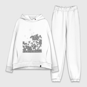 Женский костюм хлопок Oversize с принтом Сакура в минимализме в Тюмени,  |  | black  white | minimalism | sakura | минимализм | сакура | чёрно белое