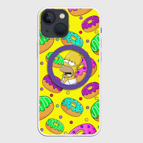 Чехол для iPhone 13 mini с принтом Гомер ням Пончик в Тюмени,  |  | Тематика изображения на принте: cartoon | donut | homer | rainbow | the simpsons | yellow | в тренде | гомер | желтая | мультфильм | пончик | популярные | принт | радужный | симпсоны | топ