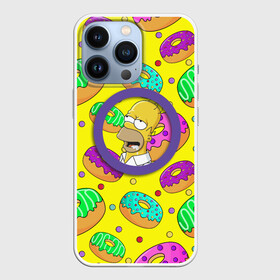 Чехол для iPhone 13 Pro с принтом Гомер ням Пончик в Тюмени,  |  | Тематика изображения на принте: cartoon | donut | homer | rainbow | the simpsons | yellow | в тренде | гомер | желтая | мультфильм | пончик | популярные | принт | радужный | симпсоны | топ