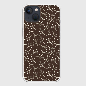 Чехол для iPhone 13 с принтом Веточки На коричневом Фоне в Тюмени,  |  | branch | brown | circles | in fashion | in the top | in the trend | twigs | white | youth | белый | в моде | в топе | в тренде | ветка | веточки | коричневые | кружочки | молодежь