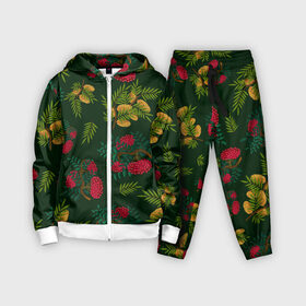 Детский костюм 3D с принтом ветки рябины и облепихи в Тюмени,  |  | Тематика изображения на принте: ветки | деревья | зеленый | зима | лес | листья | новый год | облепиха | осень | праздничный | природа | рождество | рябина | темно зеленый | ягоды