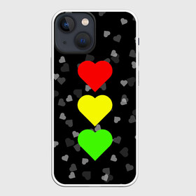 Чехол для iPhone 13 mini с принтом СВЕТОФОР ИЗ СЕРДЕЦ в Тюмени,  |  | affection | cardiac | fondness | heart | love | loving | девочке | девушке | женская солидарность | любить | любовь | мальчику | маме | мужчине | парная | светофор из сердец | сердечко | сердце