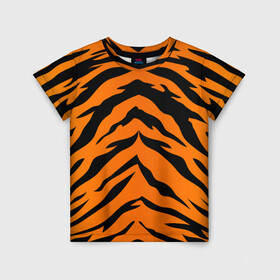 Детская футболка 3D с принтом Шкура тигра в Тюмени, 100% гипоаллергенный полиэфир | прямой крой, круглый вырез горловины, длина до линии бедер, чуть спущенное плечо, ткань немного тянется | 2022 | tiger | животное | полосатый | полоски | полосы | тигр | хищник