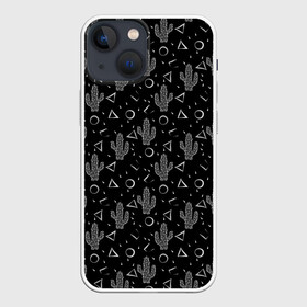 Чехол для iPhone 13 mini с принтом Черно белые кактусы в Тюмени,  |  | лето | мексиканский | монохромный | пляжный | популярный узор | пустыня | современный | цветы кактуса | черно белый