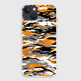 Чехол для iPhone 13 с принтом Тигровый камуфляж в Тюмени,  |  | Тематика изображения на принте: 2022 | tiger | камуфляж | милитари | паттерн | полосатый | полоски | полосы | тигр
