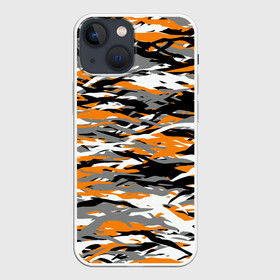 Чехол для iPhone 13 mini с принтом Тигровый камуфляж в Тюмени,  |  | Тематика изображения на принте: 2022 | tiger | камуфляж | милитари | паттерн | полосатый | полоски | полосы | тигр