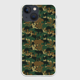 Чехол для iPhone 13 mini с принтом Охотник (камуфляж из зверей) в Тюмени,  |  | Тематика изображения на принте: hunter | hunting | егерь | звери | капканы | лес | оружие | охота | охота на волка | охота на зайца | охота на кабана | охота на утку | охотник | ружьё