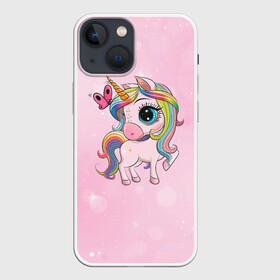 Чехол для iPhone 13 mini с принтом Единорог с бабочкой в Тюмени,  |  | Тематика изображения на принте: единорог | лошадка | милая | пони | радуга | разноцветная | розовая | цветная