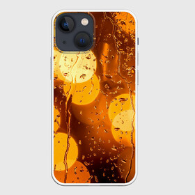 Чехол для iPhone 13 mini с принтом Дождик золотой в Тюмени,  |  | Тематика изображения на принте: bright | city | drops | evening | golden | lights | rain | wet | вечер | город | дождик | золотой | капли | мокрое | огни | стекло | яркие