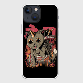 Чехол для iPhone 13 mini с принтом АНИМЕ КОТ ЕДИНОРОЖЕК в Тюмени,  |  | anime | cat | city | japan | manga | unicorn | аниме | великан | город | единорог | звери | кот | котик | манга | милый | монстр | пушистый | япония