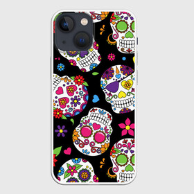 Чехол для iPhone 13 mini с принтом SKULLS1 в Тюмени,  |  | skull | мексика | паттерн | праздник | цветы | черепа