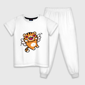 Детская пижама хлопок с принтом влюбленный тигренок в Тюмени, 100% хлопок |  брюки и футболка прямого кроя, без карманов, на брюках мягкая резинка на поясе и по низу штанин
 | Тематика изображения на принте: 2022 | год тигра | новый год | новый год 2022 | символ года | тигр | тигренок | тигрица | тигры