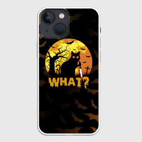 Чехол для iPhone 13 mini с принтом WHAT CAT | HALLOWEEN в Тюмени,  |  | america | cat | halloween | usa | what | америка | тьма | ужас | хелловин | хеллоуин | хэллоуин | черный кот