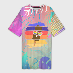 Платье-футболка 3D с принтом Эскимо в Тропиках в Тюмени,  |  | bright colors | ice cream | palm trees | popsicle | popular | top | trending | tropics | в топе | в тренде | мороженое | пальмы | популярные | тропики | эскимо | яркие цвета