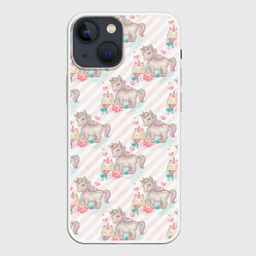 Чехол для iPhone 13 mini с принтом Единороги паттер в Тюмени,  |  | единорог | кони | лошадка | лошадь | милый | пони | радуга