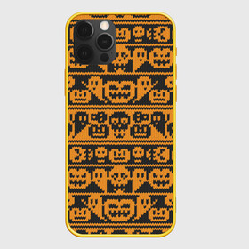 Чехол для iPhone 12 Pro с принтом Свитер с тыквами в Тюмени, силикон | область печати: задняя сторона чехла, без боковых панелей | halloween | вязанный | вязаный | привидение | свитер | скелет | тыквы | узор | хэллоуин | череп