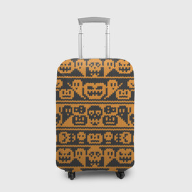 Чехол для чемодана 3D с принтом Свитер с тыквами в Тюмени, 86% полиэфир, 14% спандекс | двустороннее нанесение принта, прорези для ручек и колес | halloween | вязанный | вязаный | привидение | свитер | скелет | тыквы | узор | хэллоуин | череп
