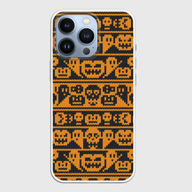 Чехол для iPhone 13 Pro с принтом Свитер с тыквами в Тюмени,  |  | Тематика изображения на принте: halloween | вязанный | вязаный | привидение | свитер | скелет | тыквы | узор | хэллоуин | череп