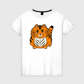 Женская футболка хлопок с принтом Пушистый тигренок в Тюмени, 100% хлопок | прямой крой, круглый вырез горловины, длина до линии бедер, слегка спущенное плечо | ani | baby | cat | kitten | kitty | little | new year | tiger | год тигра | детеныш | детские | дикая кошка | животные звери | киска | кот | котенок | маленький тигр | маленький тигренок | малыш | милые создания | мордочка
