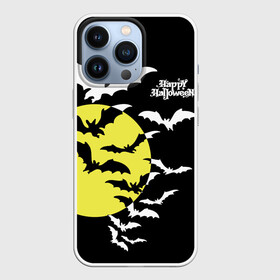 Чехол для iPhone 13 Pro с принтом Летучие мыши на Хэллоуин в Тюмени,  |  | bats | black | happy halloween | moon | night | sky | yellow | желтая | летучие мыши | луна | небо | ночь | праздник | хэллоуин | черное