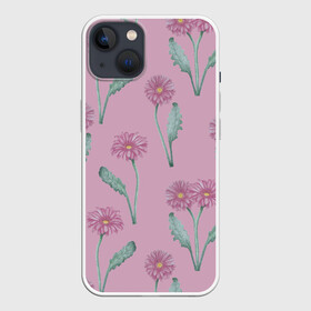 Чехол для iPhone 13 с принтом Розовые герберы на розовом фоне в Тюмени,  |  | botanical illustration | flowers | gerberas | green | nature | pink | plants | print | spring | summer