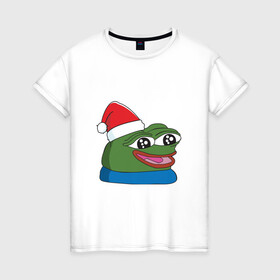 Женская футболка хлопок с принтом Pepe, pepe happy, Пепе хеппи, pepe happy new year в Тюмени, 100% хлопок | прямой крой, круглый вырез горловины, длина до линии бедер, слегка спущенное плечо | frog pepe | happy | happy new year | mem | meme | peepo | pepe | pepe happy | pepe happy new year | лягушка пепе | лягушонок | лягушонок пепе | пепе хеппи | хеппи