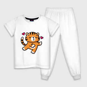 Детская пижама хлопок с принтом влюбленный тигр в Тюмени, 100% хлопок |  брюки и футболка прямого кроя, без карманов, на брюках мягкая резинка на поясе и по низу штанин
 | Тематика изображения на принте: 2022 | год тигра | новый год | новый год 2022 | символ года | тигр | тигренок | тигрица | тигры
