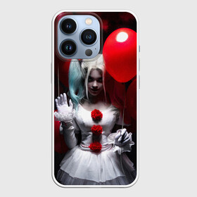 Чехол для iPhone 13 Pro с принтом Плохая девочка с красными шарами в Тюмени,  |  | bad girl | balloons | blonde | clown | girl | halloween | happy halloween | holiday | red | white dress | witch | белое платье | блондинка | ведьма | воздушные шары | девушка | клоун | красные | праздник | хэллоуин