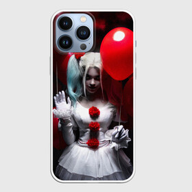 Чехол для iPhone 13 Pro Max с принтом Плохая девочка с красными шарами в Тюмени,  |  | bad girl | balloons | blonde | clown | girl | halloween | happy halloween | holiday | red | white dress | witch | белое платье | блондинка | ведьма | воздушные шары | девушка | клоун | красные | праздник | хэллоуин