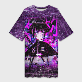 Платье-футболка 3D с принтом Cyberpunk Samurai Anime в Тюмени,  |  | 2077 | anime | cyberpunk | girl | grunge | japan | neon | pink | аниме | анимэ | гранж | девочка | девушка | игра | иероглифы | киберпанк | мульт | неон | неоновый | офф вайт | полосы | потертости | самурай | символ | тян | узоры | я