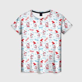 Женская футболка 3D с принтом Hello в Тюмени, 100% полиэфир ( синтетическое хлопкоподобное полотно) | прямой крой, круглый вырез горловины, длина до линии бедер | merry christmas | дед мороз | ёлка | зима | новый год | праздник | сантаклаус | снеговики | снегурочка | снежинки | снежная баба