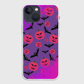 Чехол для iPhone 13 mini с принтом HALLOWEEN NEON в Тюмени,  |  | bat | gourd | halloween | haloween | melon | neon | pumpkin | squash | неон | тыква | хеллоин | хеллоуин | хелоин | хэллоуин