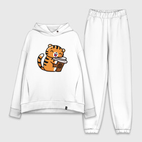 Женский костюм хлопок Oversize с принтом Тигренок и кофе в Тюмени,  |  | 2022 | год тигра | новый год | новый год 2022 | символ года | тигр | тигренок | тигрица | тигры