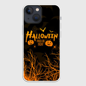 Чехол для iPhone 13 mini с принтом HALLOWEEN FOREST BATS | ЛЕТУЧИЕ МЫШИ В ЛЕСУ ХЕЛЛОУИН в Тюмени,  |  | bats | bones | ghost | halloween | pumpkin | skull | кости | летучие мыши | приведение | призрак | скелет | тыква | хеллоуин | хоррор | хэллоуин