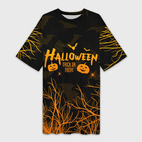 Платье-футболка 3D с принтом HALLOWEEN FOREST BATS  ЛЕТУЧИЕ МЫШИ В ЛЕСУ ХЕЛЛОУИН в Тюмени,  |  | bats | bones | ghost | halloween | pumpkin | skull | кости | летучие мыши | приведение | призрак | скелет | тыква | хеллоуин | хоррор | хэллоуин