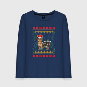 Женский лонгслив хлопок с принтом Рождественский свитер Йоркшик в Тюмени, 100% хлопок |  | christmas | ugly sweater | вечеринка | йорк | йоркширский терьер | новый год | праздники | рождественский свитер | рождество | собака | собачка | уродливый свитер