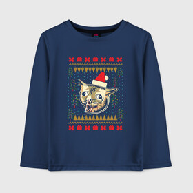 Детский лонгслив хлопок с принтом Рождественский свитер кашляющий кот в Тюмени, 100% хлопок | круглый вырез горловины, полуприлегающий силуэт, длина до линии бедер | christmas | coughing cat | ugly sweater | вечеринка | кашляющий кот | кот мем | котик | новогодние праздники | новый год | рождественский свитер | рождество | уродливый свитер