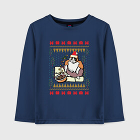 Детский лонгслив хлопок с принтом Рождественский свитер Котик с колечками в Тюмени, 100% хлопок | круглый вырез горловины, полуприлегающий силуэт, длина до линии бедер | christmas | fruit loops | loops | meme | ugly sweater | вечеринка | кот мем | котик | новый год | рождественский свитер | рождество | с фруктовыми колечками | уродливый свитер