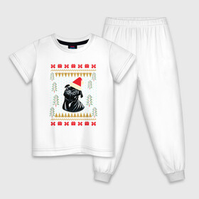 Детская пижама хлопок с принтом Рождественский свитер Черный мопс в Тюмени, 100% хлопок |  брюки и футболка прямого кроя, без карманов, на брюках мягкая резинка на поясе и по низу штанин
 | Тематика изображения на принте: christmas | ugly sweater | вечеринка | мопс | новогодние праздники | новый год | рождественский свитер | рождество | собака | собачка | уродливый свитер | черный мопс