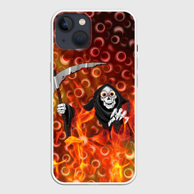 Чехол для iPhone 13 с принтом Смерть всё видит в Тюмени,  |  | halloween | глаза | коса | огонь | пламя | хэллоуин