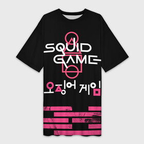 Платье-футболка 3D с принтом SQUID GAME [ALL LOGO] в Тюмени,  |  | game | squid | squid game | игра в кальмара | кальмар | сериал