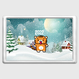 Магнит 45*70 с принтом Новогодний тигренок 2022 в Тюмени, Пластик | Размер: 78*52 мм; Размер печати: 70*45 | 2022 | год тигра | новый год | новый год 2022 | символ года | тигр | тигренок | тигрица | тигры