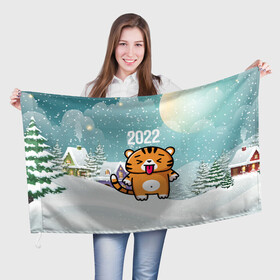 Флаг 3D с принтом Новогодний тигренок 2022 в Тюмени, 100% полиэстер | плотность ткани — 95 г/м2, размер — 67 х 109 см. Принт наносится с одной стороны | 2022 | год тигра | новый год | новый год 2022 | символ года | тигр | тигренок | тигрица | тигры