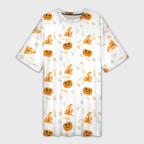 Платье-футболка 3D с принтом Patern Halloween 23 в Тюмени,  |  | 31 | bones | holiday | skull | spider | witches