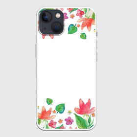 Чехол для iPhone 13 с принтом Рамка из розовых и зеленых листьев в Тюмени,  |  | лепесток | лето | листья | природа | флора | цветы